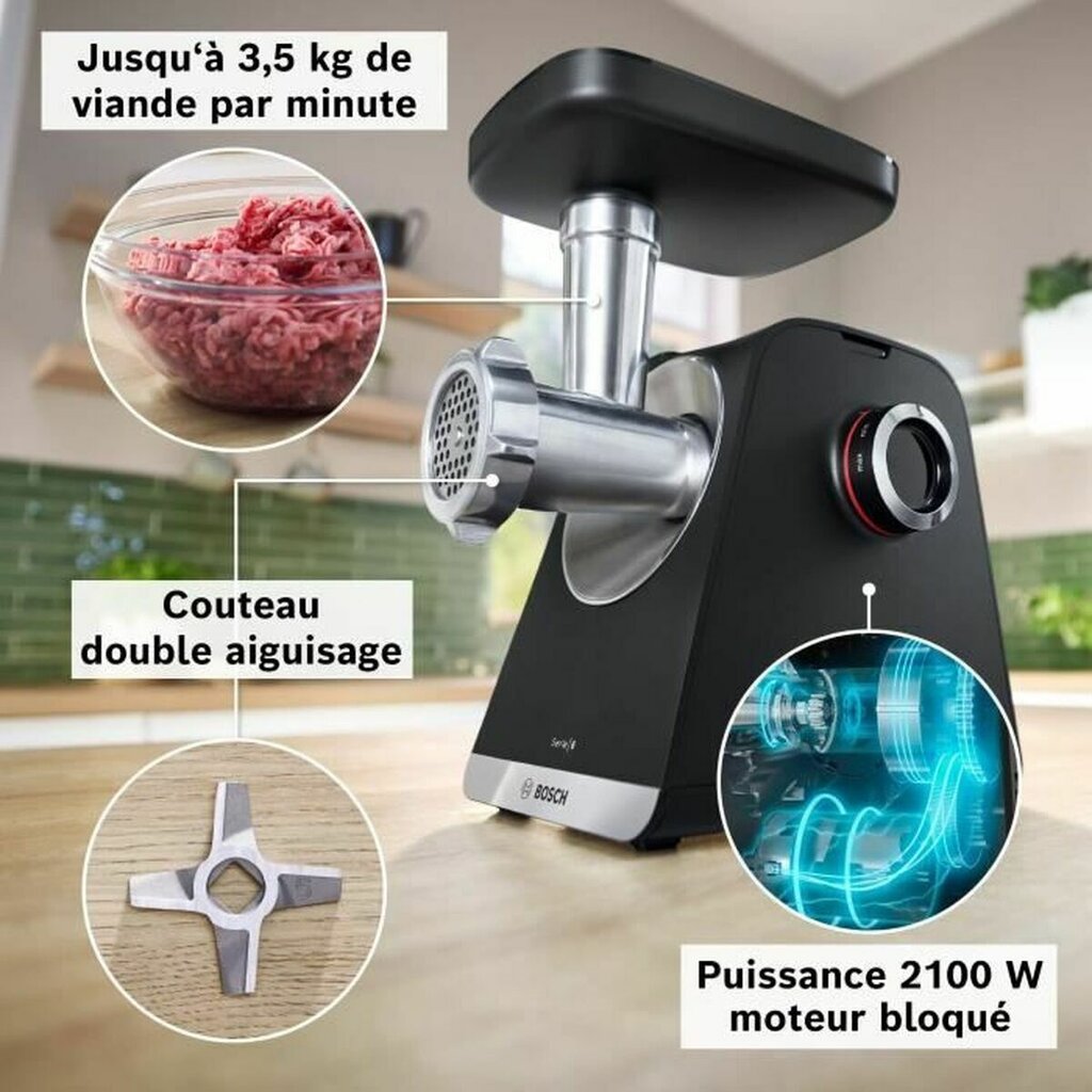 Mėsmalė BOSCH Serija 6 MFWS660B mėsos malimo mašina - 500 W - 3 malimo tinklai - Juoda – Image 3