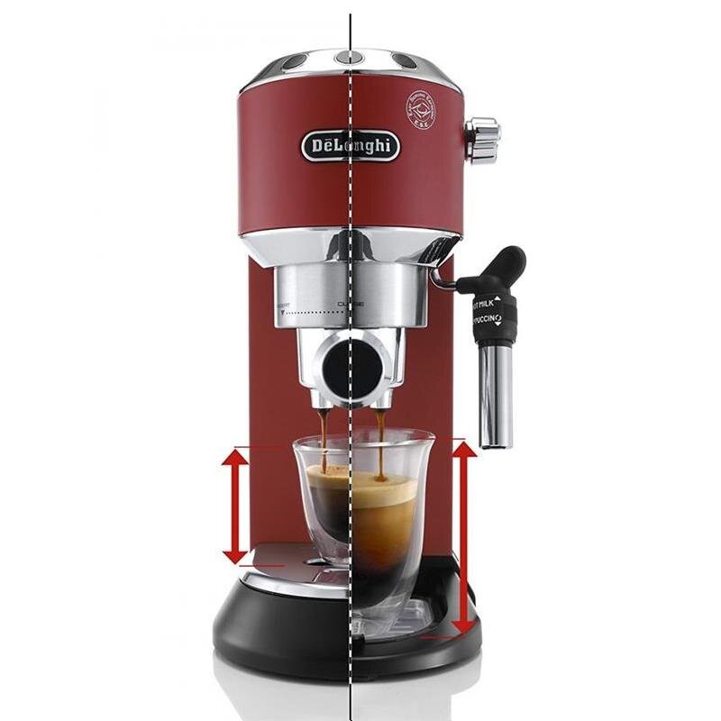 Pusiau automatinis kavos aparatas DELONGHI EC685.R Dedica Style klasikinis espreso aparatas - raudonas, Su rankiniu pieno plakimu – Image 4