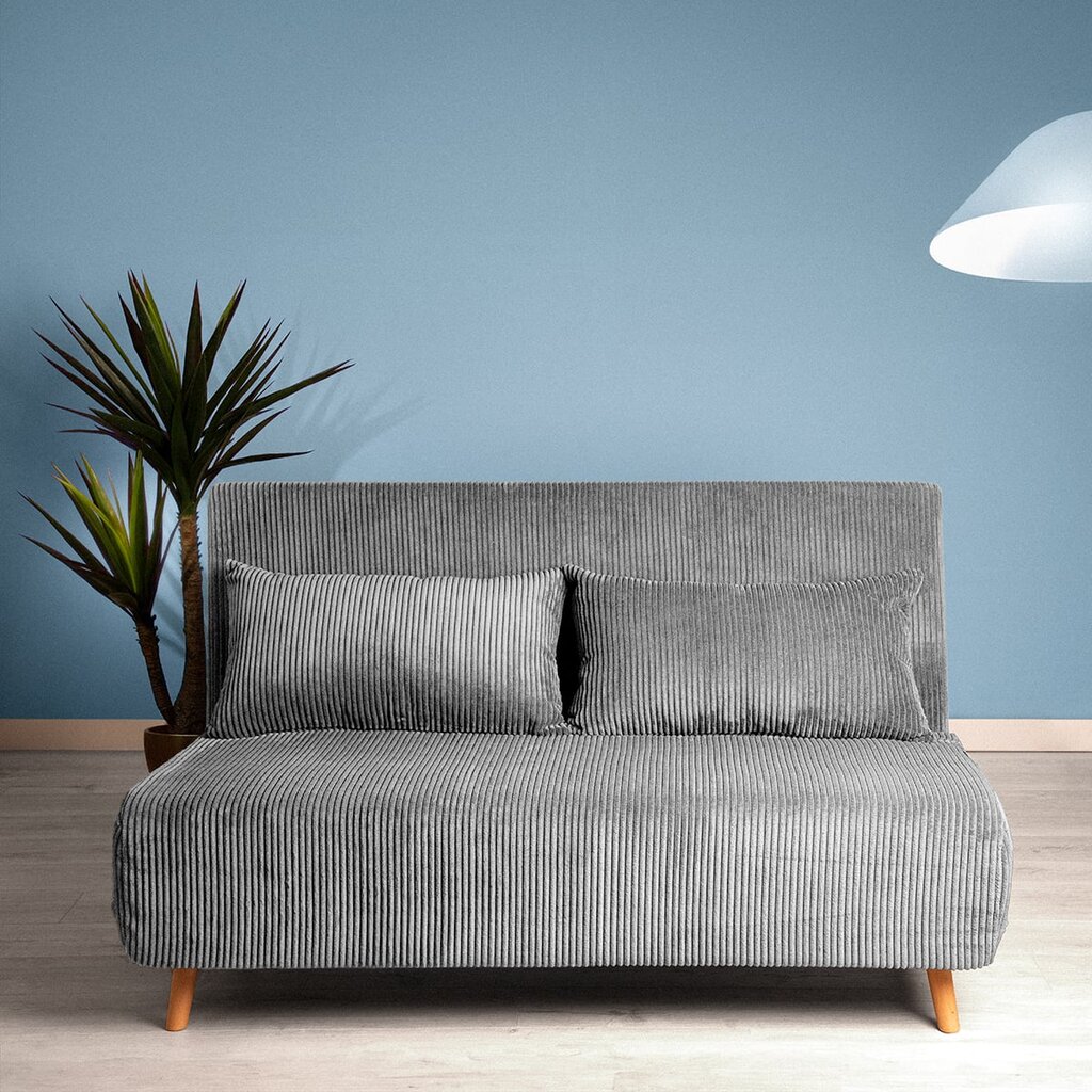 Dvivietė sofa SOLACE su miego funkcija, pilkos spalvos veliūras – kompaktiškas komfortas ir modernus stilius – Image 4