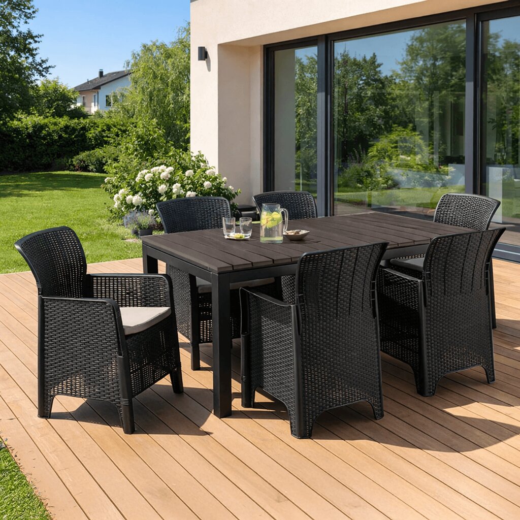 Sodo baldų komplektas Mebel Elite Technorattan ARGOS FRESNO juoda pilka – Image 11